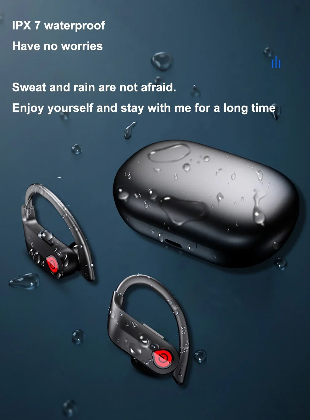 Bluetooth Headphones Wireless Earbuds 20hrs Playtime Charging Case Digital Display Sports Ear buds with Earhook Premium Deep Bass IPX7 Waterproof Over-Ear Earphones for TV Phone Laptop Black