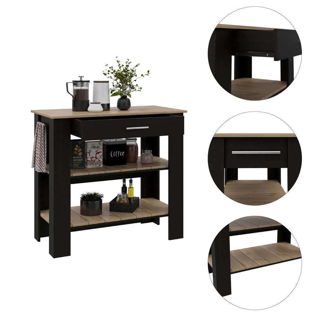 Boahaus Reims Kitchen Island, Assembled Product Height 37 in, Black Wengue / Light Oak