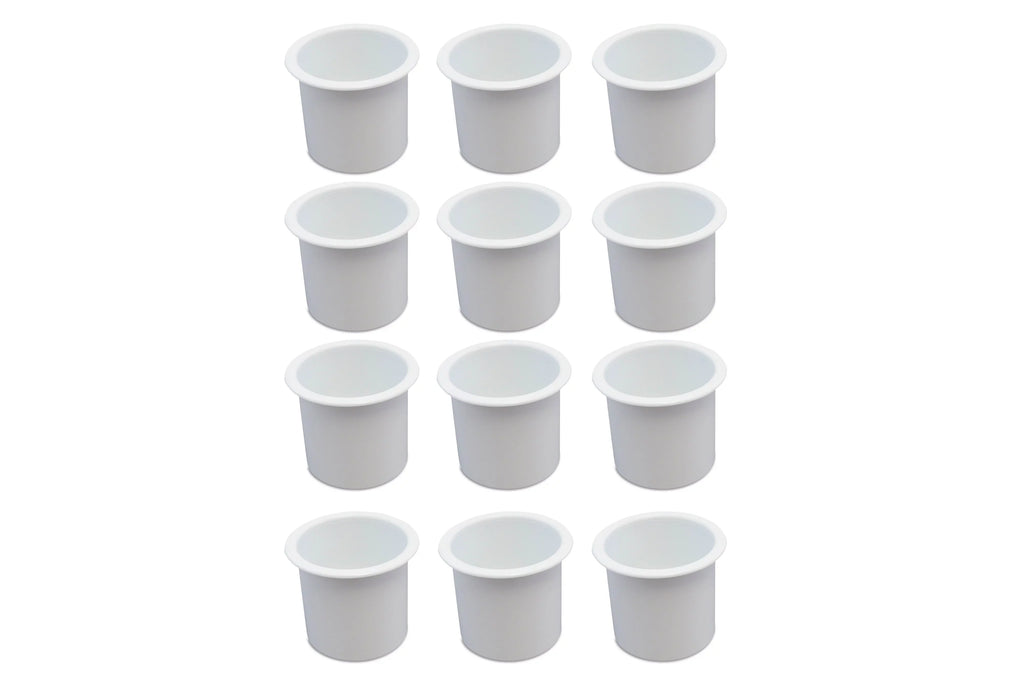 12 Cup Holder Plastic Pocket Recessed Drop In Insert Universal for craft RV Car Truck Sofa Game Table Marine Pontoon Motorhome Camper White
