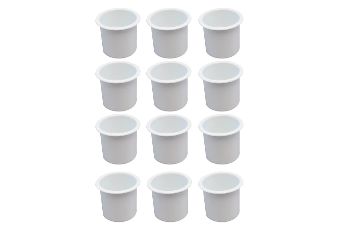 12 Cup Holder Plastic Pocket Recessed Drop In Insert Universal for craft RV Car Truck Sofa Game Table Marine Pontoon Motorhome Camper White