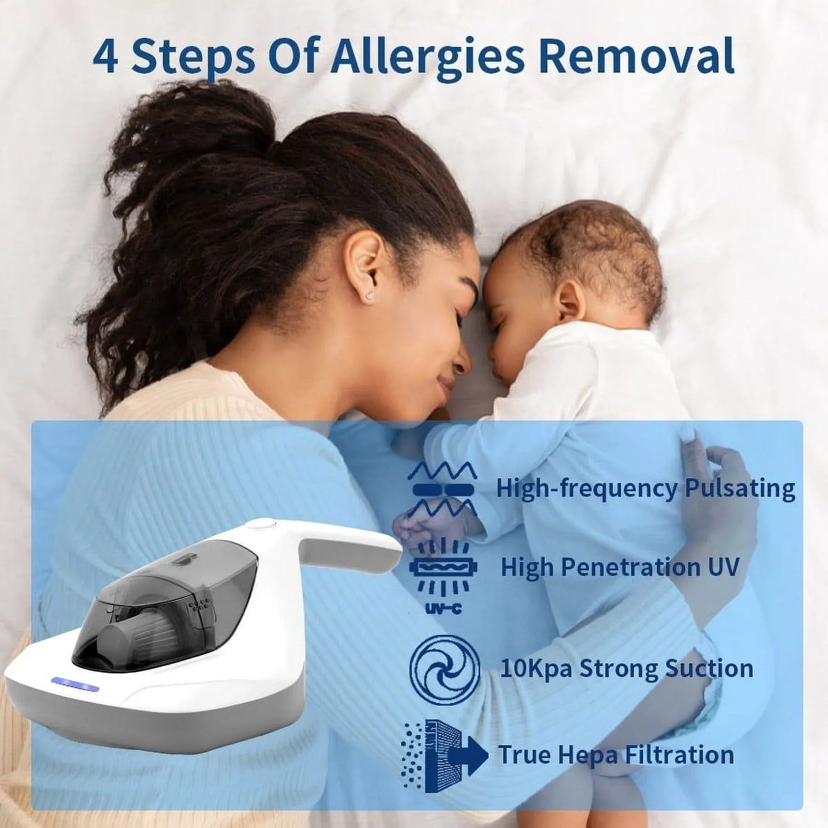 Handheld Allergen Vacuum Cleaner with UV Sanitizer Kills Allergens/Bacteria/Mite Large Pulsating Pad&True HEPA remove Hair/Dust