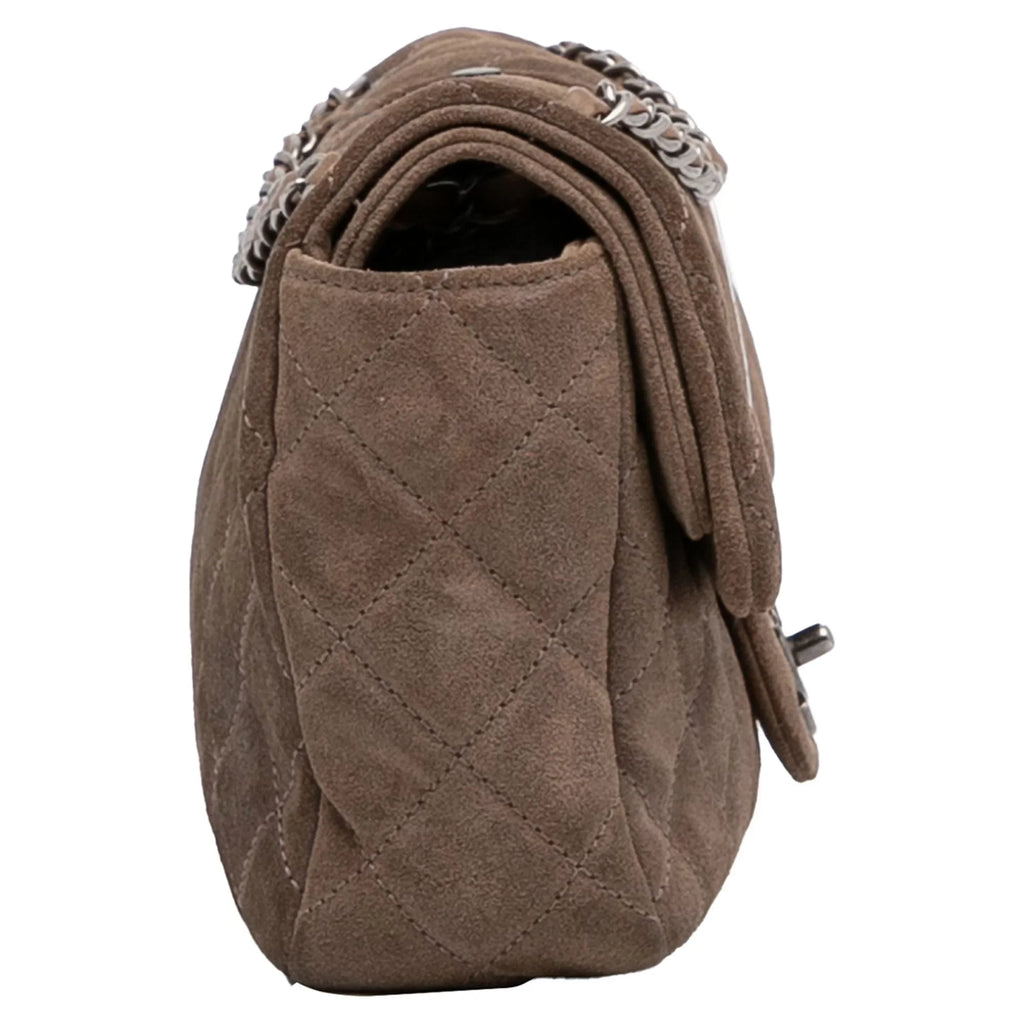 Unisex Pre-Owned Authenticated Chanel Small Classic Double Flap Suede Leather Brown Shoulder Bag