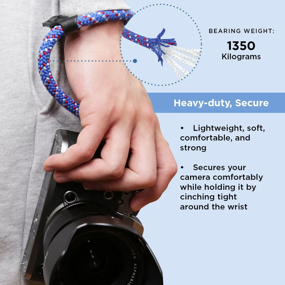 Foto&Tech Climbing Rope Camera Wrist Strap Quick Release Made in US suitable with  A6600 A6500 A6400 A6000 A6300 A6100 A5100 A5000,RX1 R,RX1 R II,RX10,RX10 II,RX10 III,RX10 IV (34cm,Red/Blue/WT)