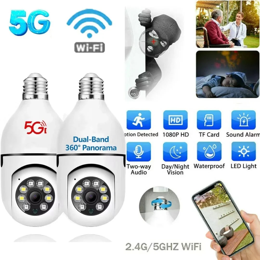IZENGATE 2Pack E27 Socket Light Bulb Camera Wireless Wi-Fi 2.4Ghz &5Ghz 360° Motion Detector Surveillance Camera Two Way Talk/Night Vision/Light Bulb Camera