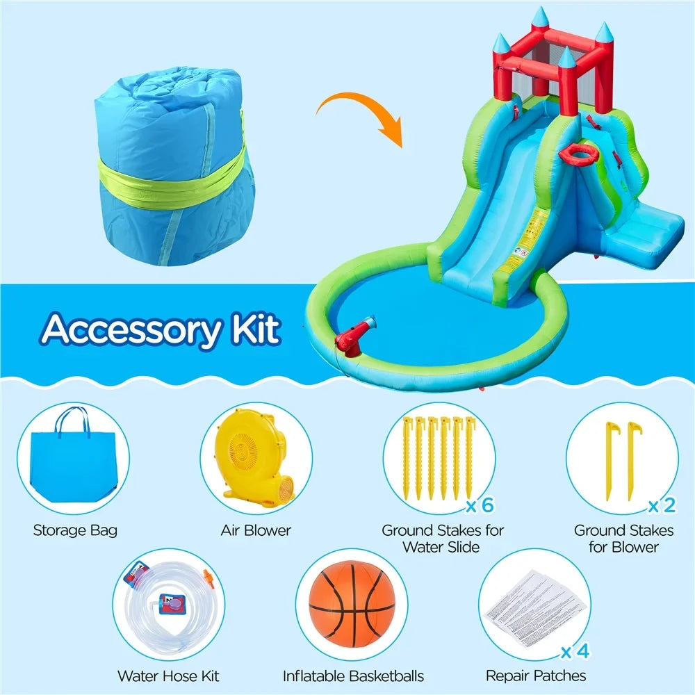Topeakmart Inflatable moisture Slide with Climbing Wall, Cyan