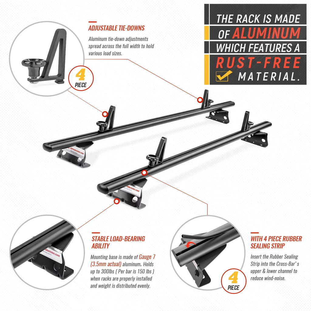 AA-Racks Model AX312-PR RAM ProMaster City 2015-On Aluminum 2 Bar (50") Van Roof Rack System w/ Ladder Stopper Black