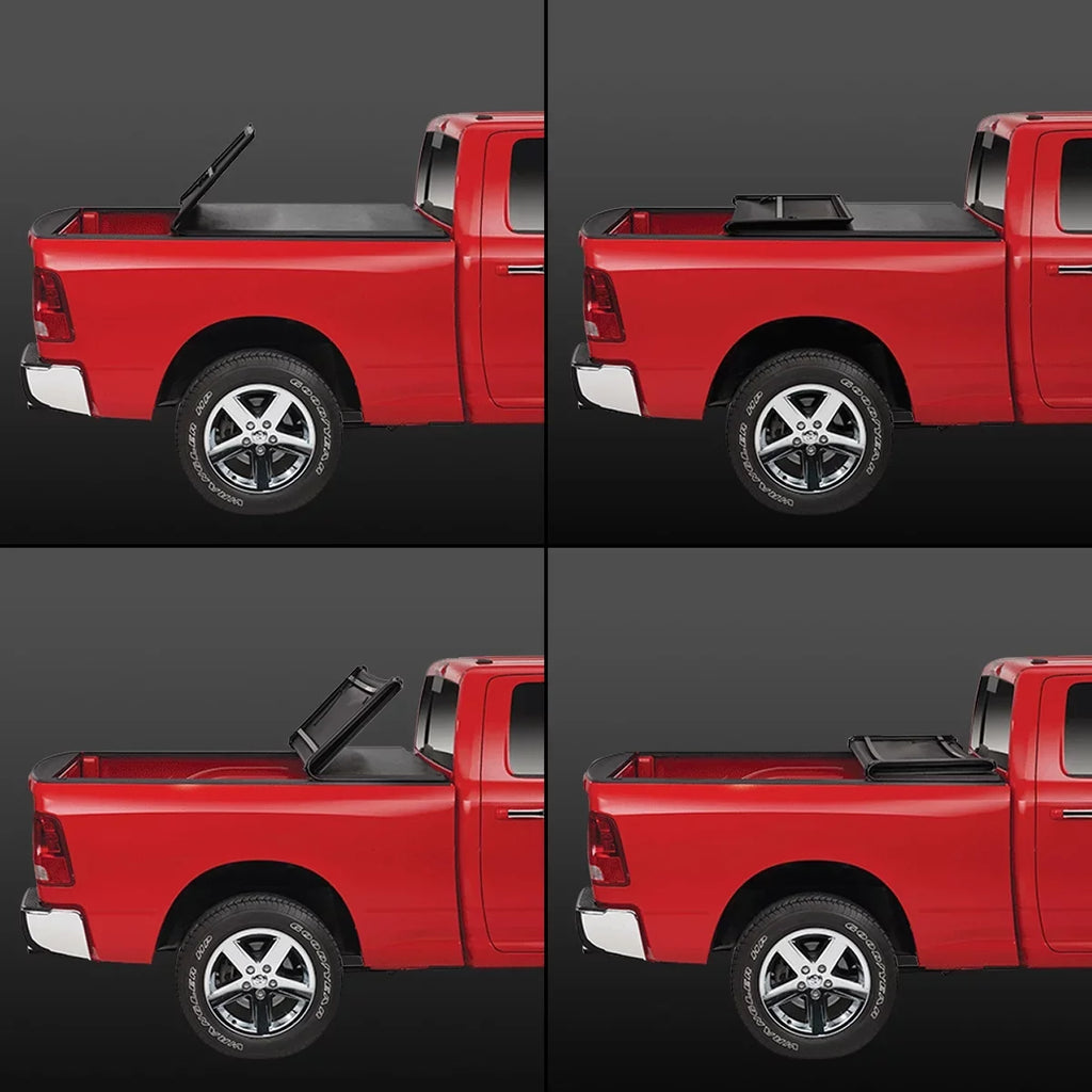 DNA Motoring TTC-TRISOFT-018 For 2009 to 2021 Ram Truck 1500 5.7' Bed Fleetside Tri -Fold Adjustable Soft Top Trunk Tonneau shield