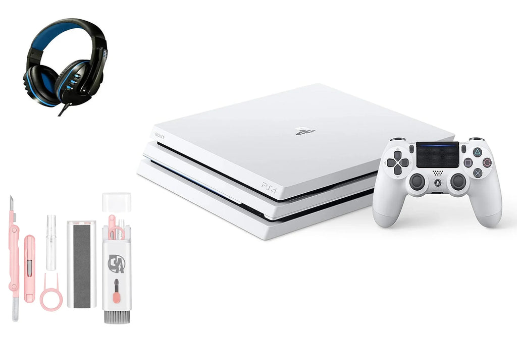 Pre-Owned  PlayStation 4 Pro 1TB Gaming Console Glacier White Headset With BOLT AXTION Cleaning Kit Bundle (Refurbished: Like New)