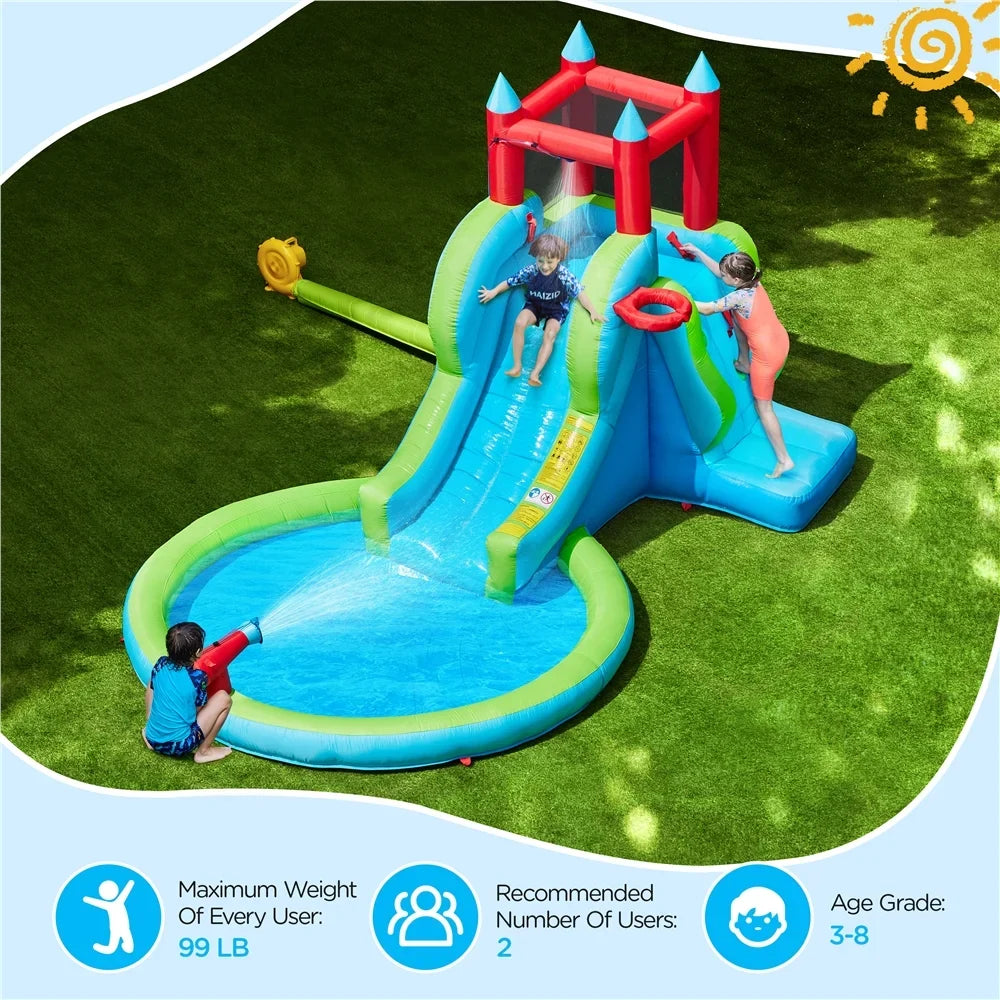 Topeakmart Inflatable moisture Slide with Climbing Wall, Cyan