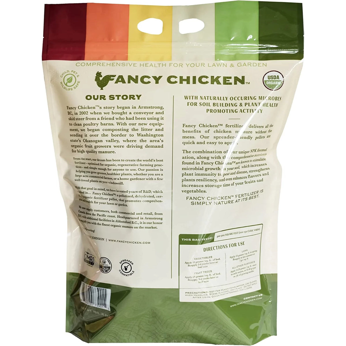 Fancy Chicken 4-2.5-2 All-Purpose Pelleted Organic Chicken Manure Plant Food for Lawn and Garden, USDA Organic, 15 LB