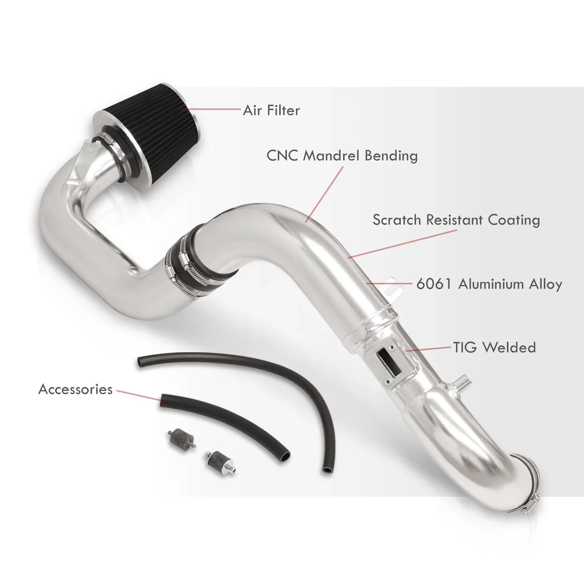 AJP Distributors JDM Cold Air Intake CAI Induction System Polished Aluminum Piping Pipe + Filter matching/Replacement For Honda Civic DX LX EX 1.8L L4 2006 2007 2008 2009 2010 2011 06 07 08 09 10 11