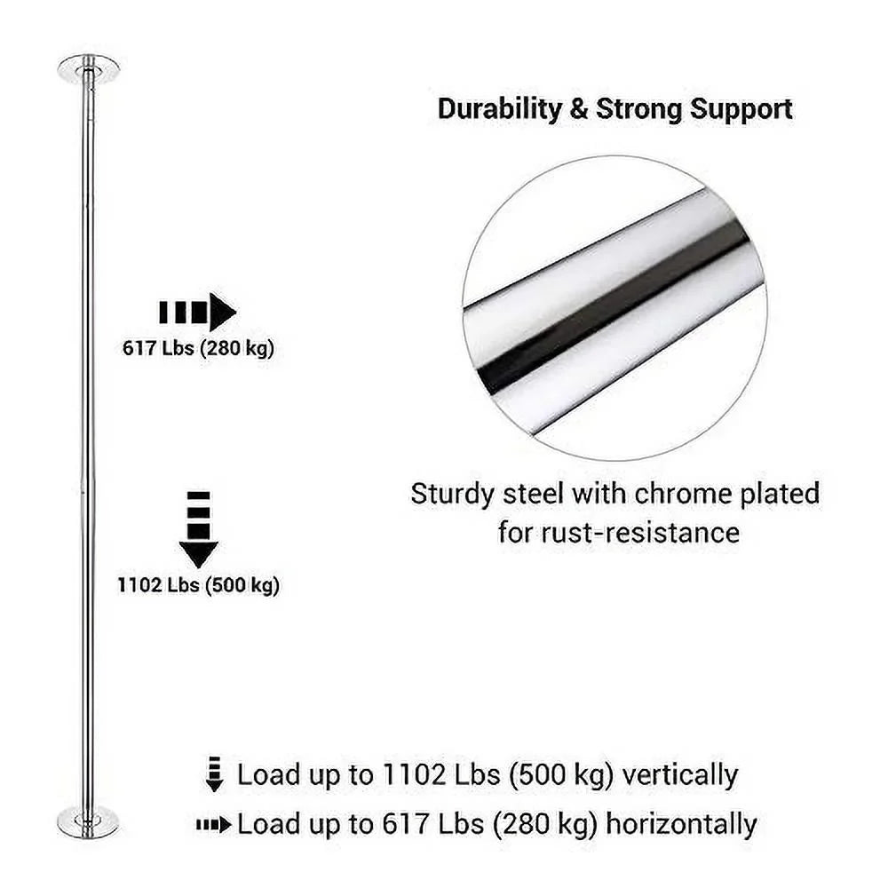AW 9.25 FT Portable Dance Pole Kit Static Spinning Pole Dancing Pole Strip Poles for Home Removable 45mm Dance Pole Gym Party Club Exercise Fitness Silver/Black/Colorful/Gold, Max Load 1102 Lbs