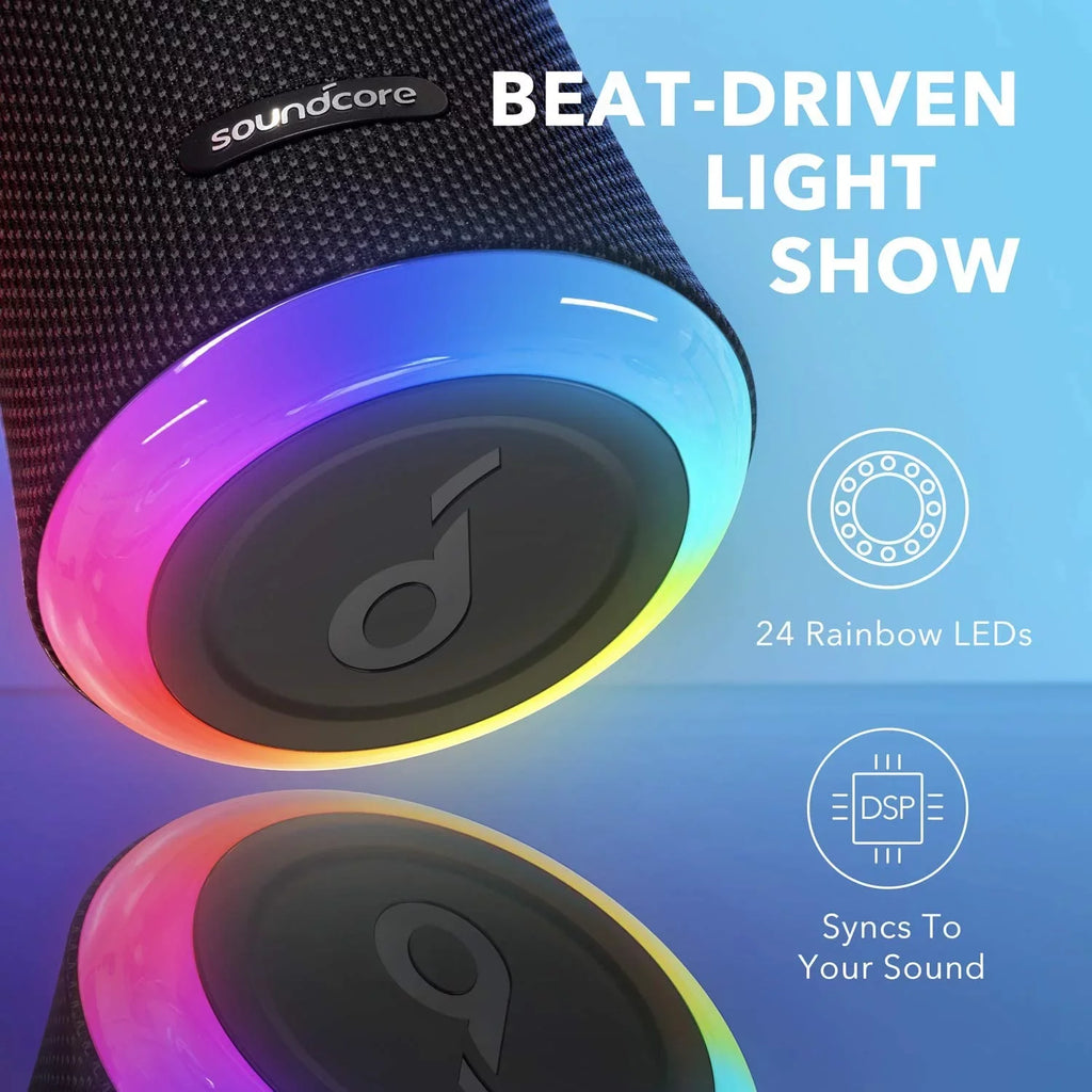 Anker Soundcore Flare 2 Bluetooth Speaker, with IPX7 Waterproof Protection and 360 Sound for Backyard and Beach Party, 20W Wireless Speaker with PartyCast, EQ Adjustment, and 12-Hour Playtime, Black