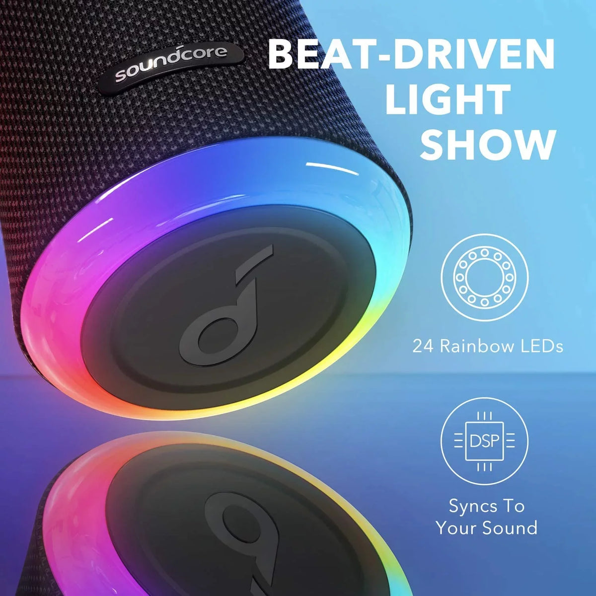 Anker Soundcore Flare 2 Bluetooth Speaker, with IPX7 Waterproof Protection and 360 Sound for Backyard and Beach Party, 20W Wireless Speaker with PartyCast, EQ Adjustment, and 12-Hour Playtime, Black