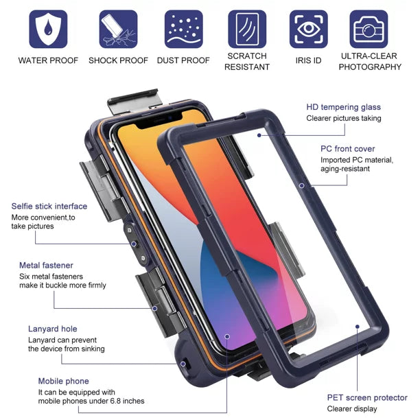 UrbanX Professional [15m/50ft] Swimming Diving Surfing Snorkeling Photo Video Waterproof Protective Case Underwater Housing for verykool s4513 Luna II And all Phones Up to 6.9 Inch LCD with Lanyard