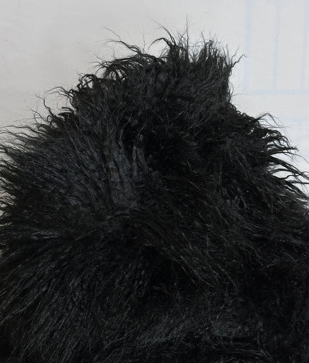 Faux Fake CURLY Yak FUR 3.5" LONG Pile Japanese Fire Retardant Yarn 2.3oz Per Yard / Craft, Sewing Cosplay 58" Wide Sold by Continuous Yard (Black)