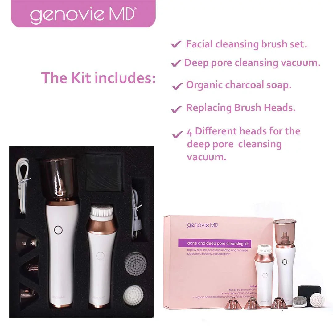 Genovie MD Acne and Deep Pore Cleansing Kit for Face, Acne Remover, Blackhead Remover, Facial Skin Treatment, Vacuum Suction