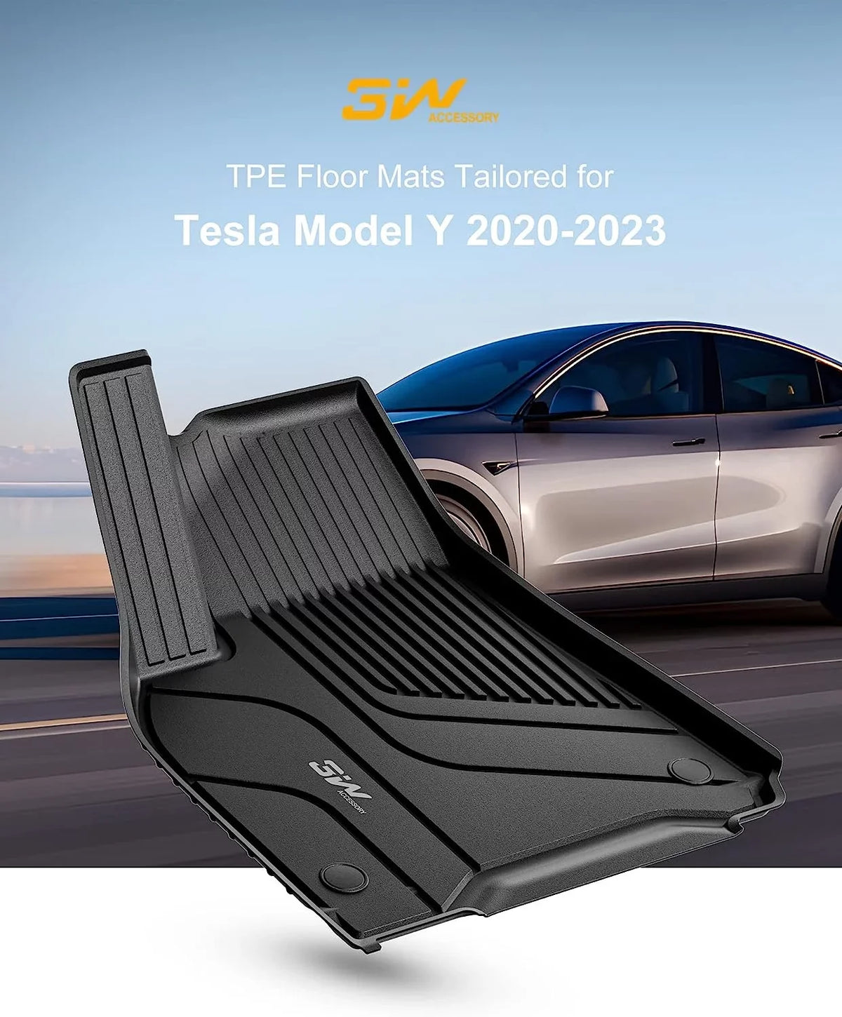 3W Floor Mats & Cargo Liner and Storage Mats For Tesla Model Y 2020-2023 All-climate TPE Car Mats for Tesla Model Y Full Set Black Floor Mats and Trunk Mat Custom Fit for Tesla 5-Seater