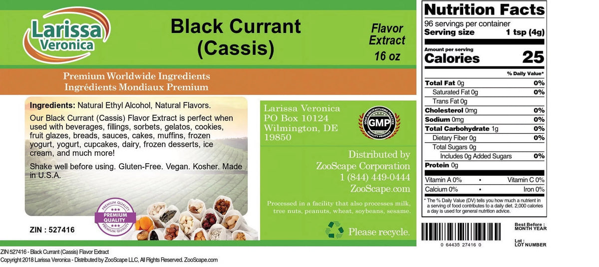 Larissa Veronica Black Currant (Cassis) Flavor Extract, (Black Currant (Cassis), 16 oz, 3-Pack, Zin: 527416)
