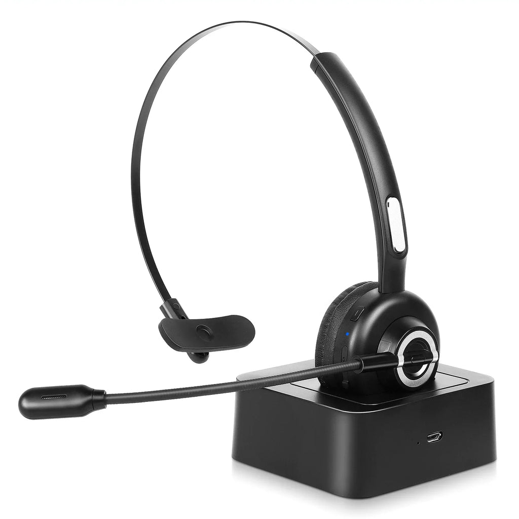 Comfortable Bluetooth Headset, UX-M97 Wireless Headset with Microphone, Wireless Cell Phone Headset with Noise Isolation Mic Charging Base Mute Function for BLU C6 With Charging Dock