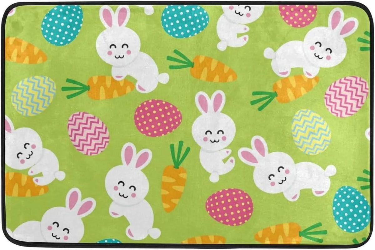 Wellsay Doormat Cute Rabbit Eggs with Carrot On Green Lightweight Non Slip Indoor Outdoor Entryway Rugs Floor Mat for Bathroom Kitchen Entrance 23.6 x 15.7 inches