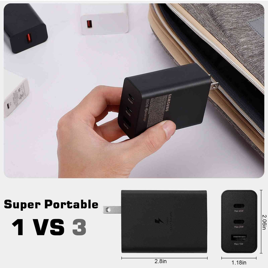 65W Fast Travel Charger with 3 Ports - USB & Dual USB-C - High-Speed Charging for Xperia Z3v/Z3/Z3 Compact/Z2 Tablet LTE/Z2 Tablet Wi-Fi iPhone,  Galaxy, Laptops, Phones Google Pixel, MacBook