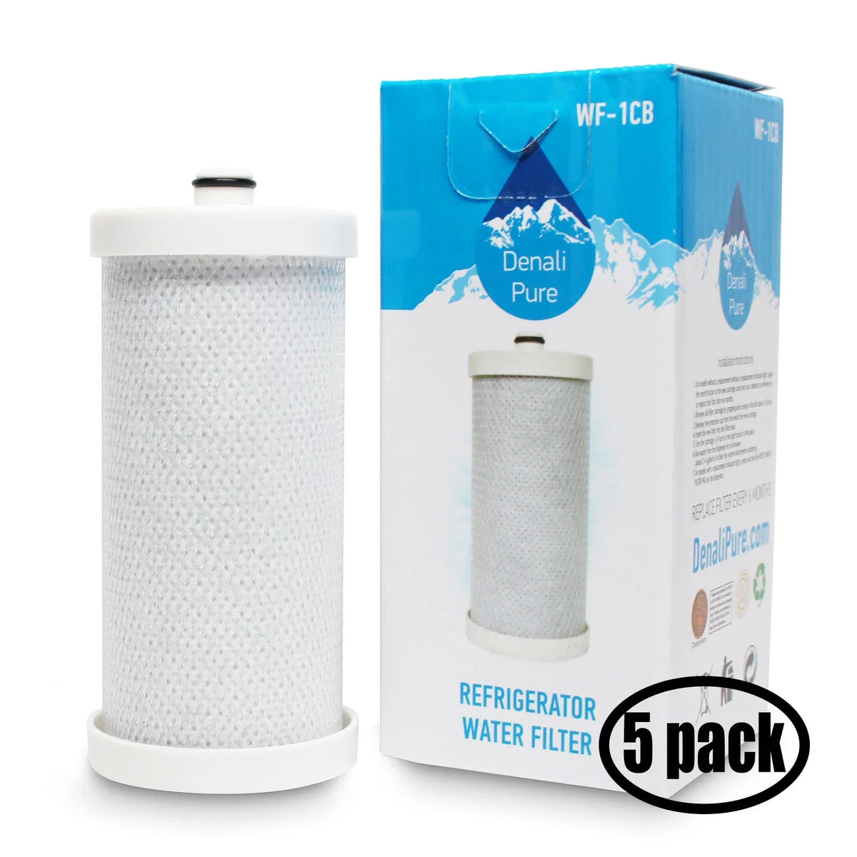 5-Pack Replacement for White Westinghouse WRS3R3EW2 Refrigerator liquid Filter - suitable with White Westinghouse WF1CB, WFCB Fridge aqua Filter Cartridge - Denali Pure Brand