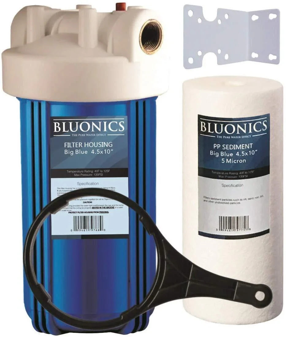 Bluonics 10" Big Blue Whole House aqua Filter with 5 Micron Sediment Cartridge for Rust, Iron, Sand, Dirt, Sediment and Undissolved Particles