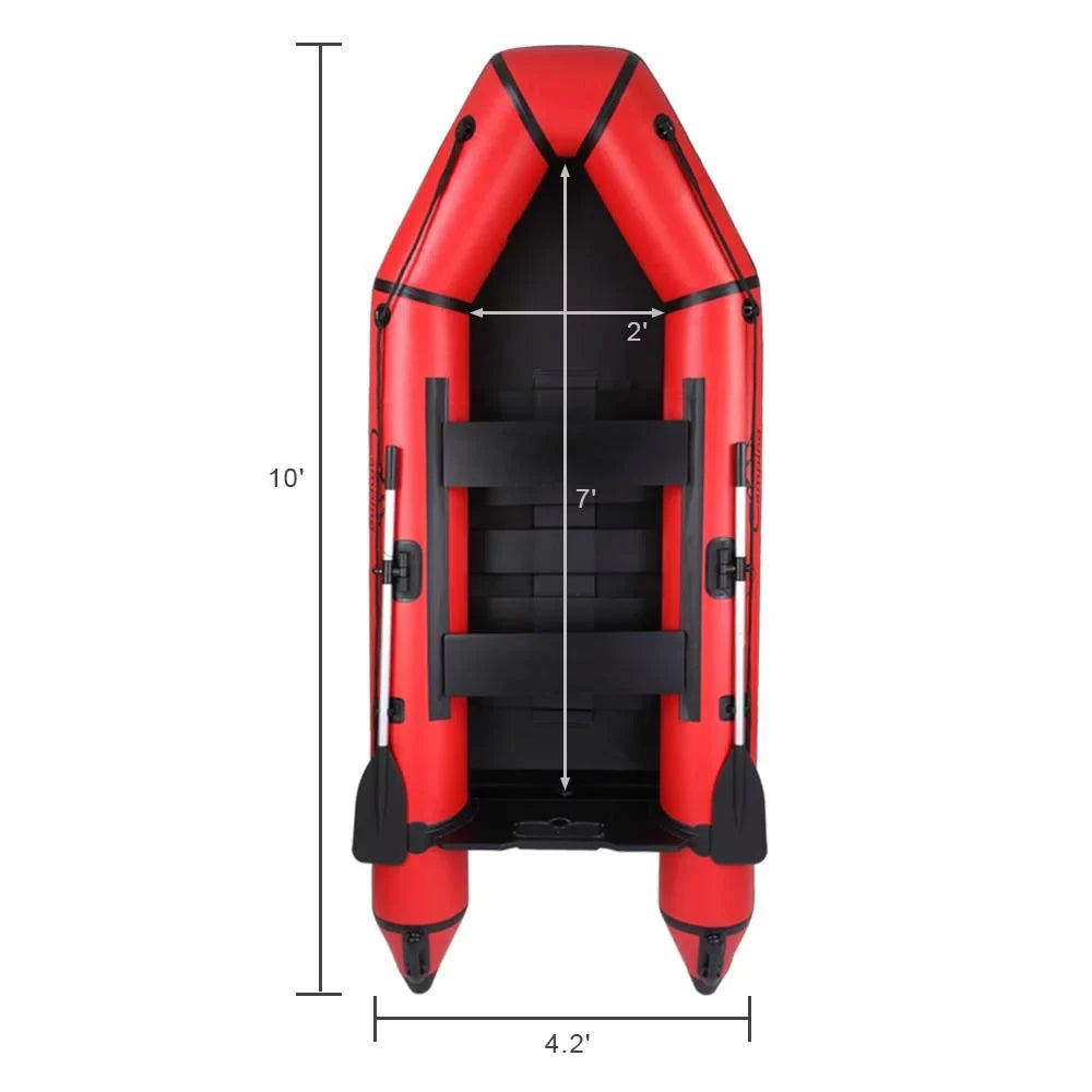 Campingsurvivals 10ft Thickened Inflatable vessel, Rafting Boats with Oars and Air Pump, Red/Black