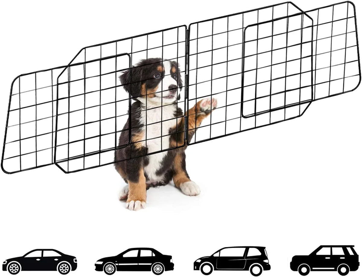 Dog Car Barriers—Heavy Duty Adjustable Wire Pet Cars Barrier with Front Seat Mesh in Black—Safety Travel Dividers Fence for Vehicles, SUV, Cars