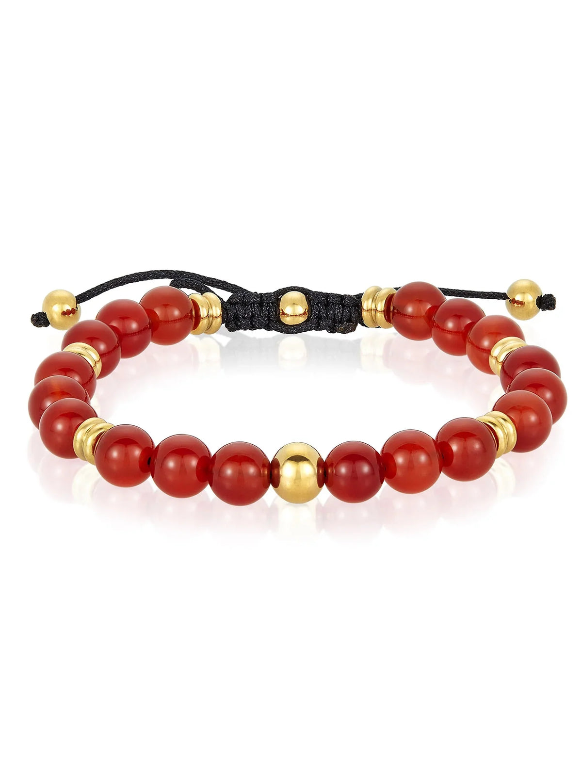 Coastal Jewelry Men's Red Agate Stone and Gold Plated Stainless Steel Beaded Adjustable Bracelet (8mm)