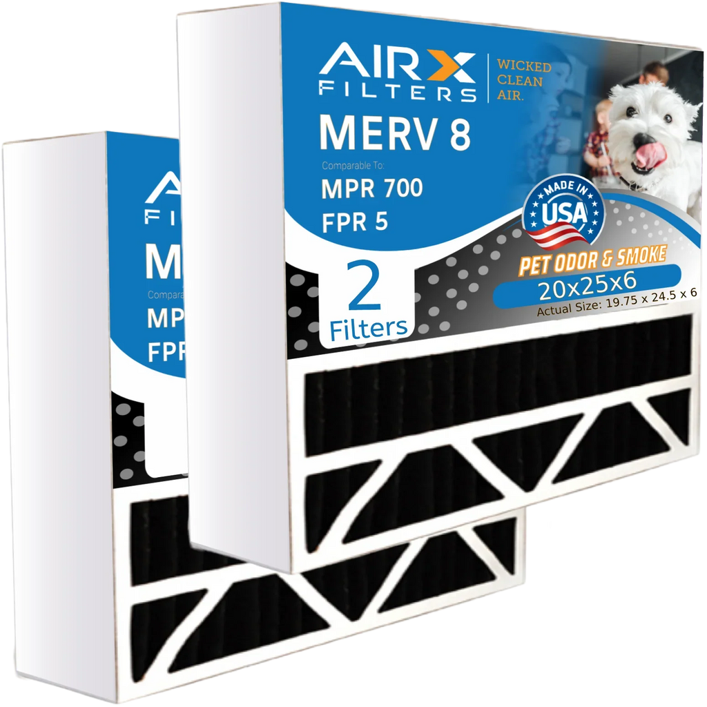 20x25x6 Air Filter Odor Eliminator Carbon Filter MERV 8 Comparable to MPR 700 & FPR 5 matching with Aprilaire 201 2 Pack by AIRX FILTERS WICKED CLEAN AIR.
