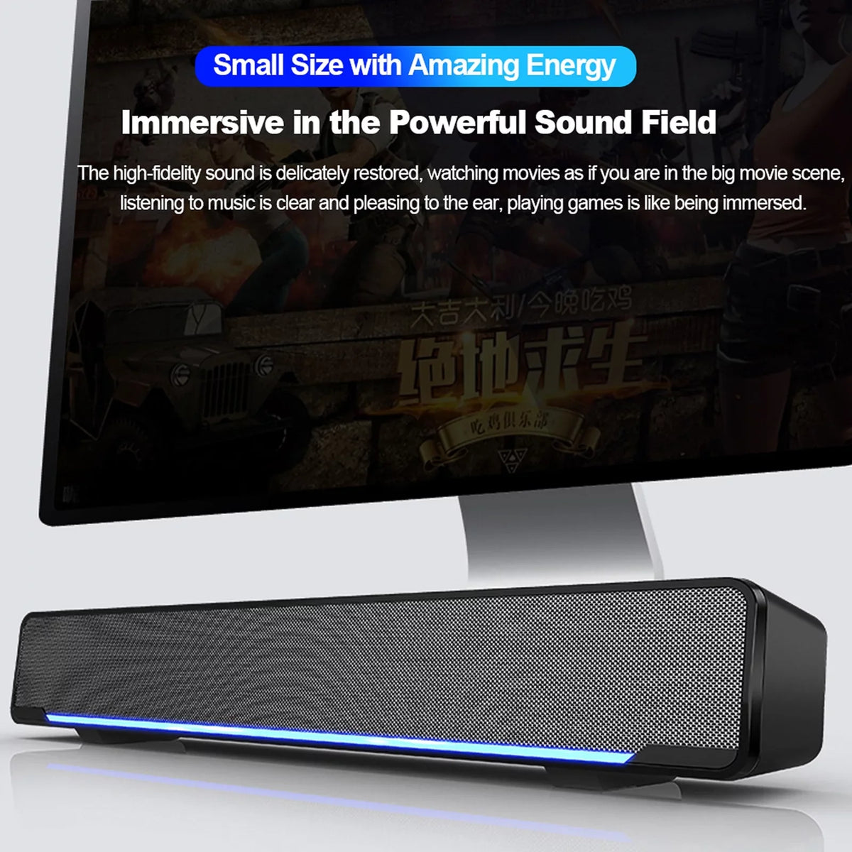 Andoer V-196 USB Wired Computer Speaker Bar Stereo Subwoofer Powerful  Player Bass Surround Sound Box 3.5mm Audio Input for PC Laptop Smartphone Tablet MP3 MP4