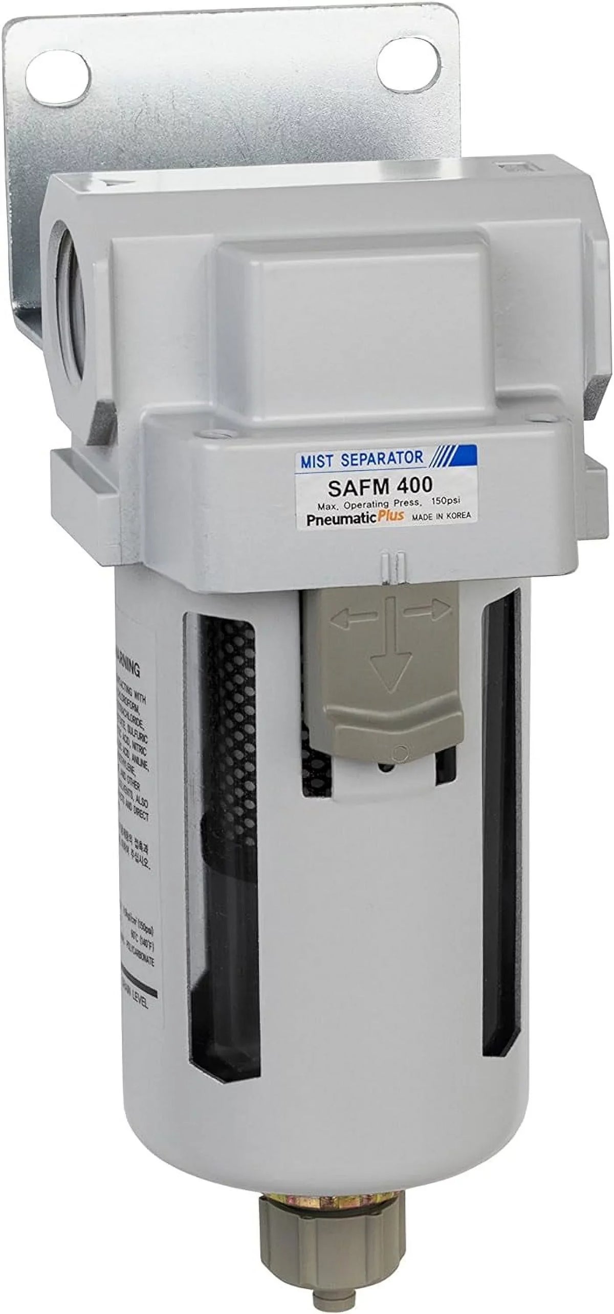 compressed air coalescing filter, 0.1 micron, 3/4" npt - bowl, manual drain, bracket