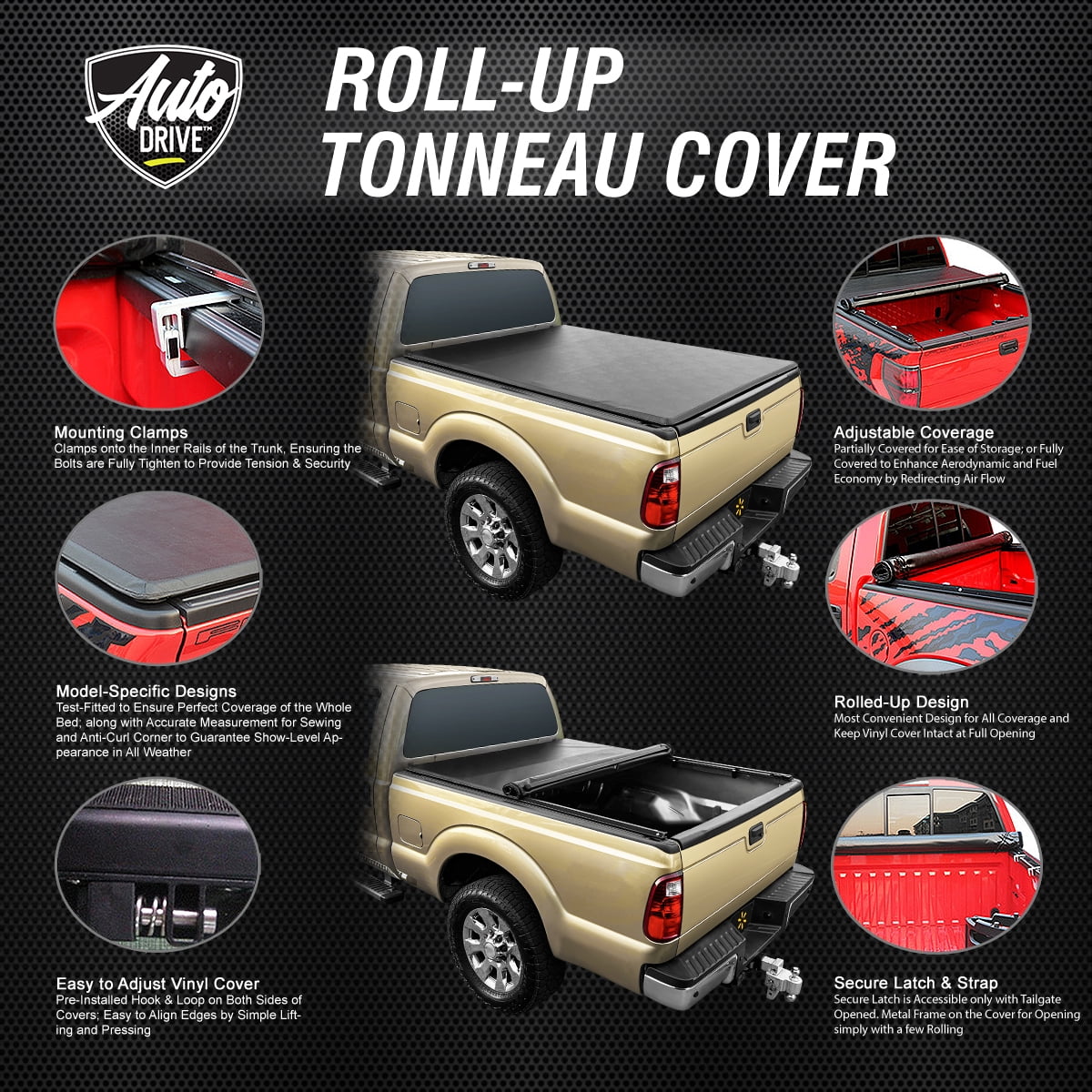 Auto Drive Soft Roll up Truck Bed Tonneau wrap Fits 04-12 Chevy Colorado / GMC Canyon 6Ft Bed
