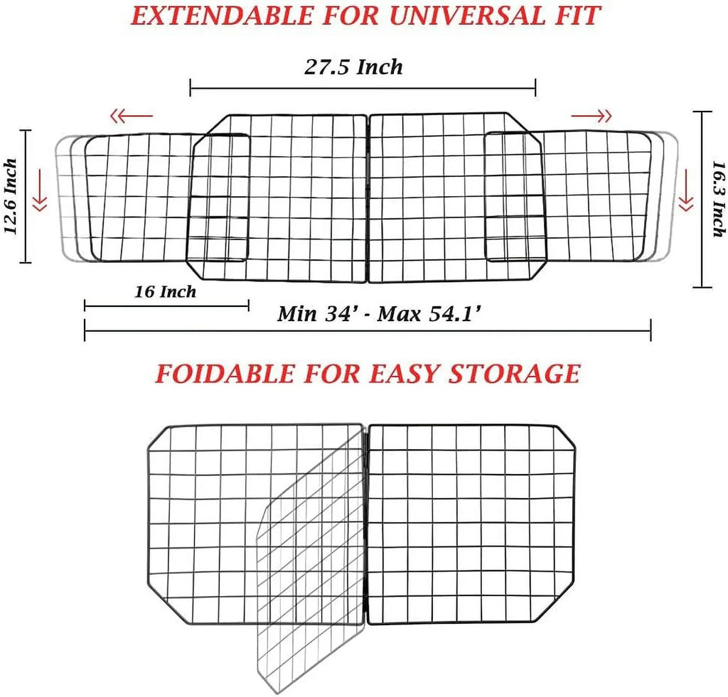 Dog Car Barriers—Heavy Duty Adjustable Wire Pet Cars Barrier with Front Seat Mesh in Black—Safety Travel Dividers Fence for Vehicles, SUV, Cars