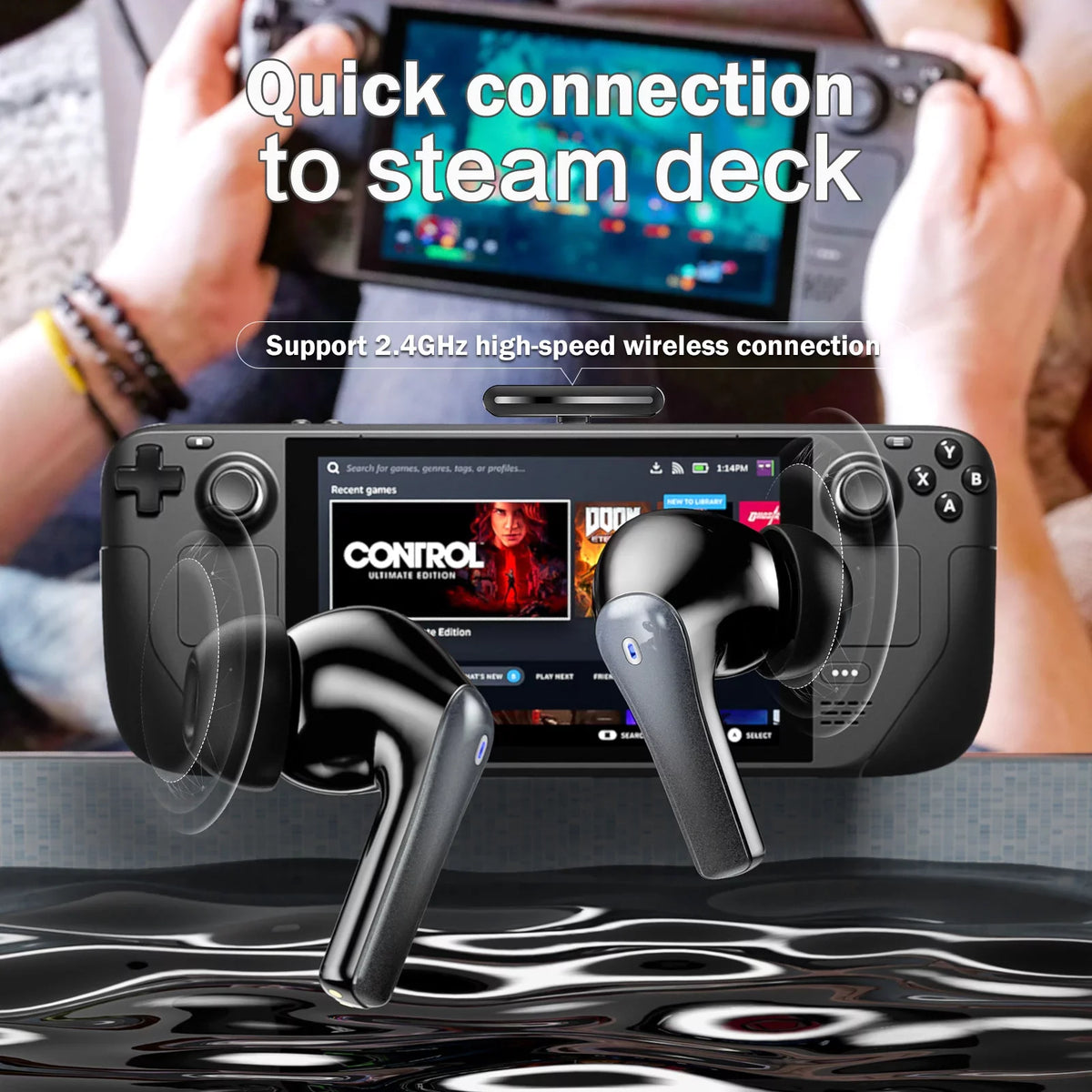 3-In-1 True Wireless Earbuds w/Mic Touch Control VR Gaming Headset, Hi-Fi Stereo Bluetooth 5.2 Headphones with Charging Case for PS4 PS5 Nintendo Switch,Ultra-low Latency,42H Playback,Waterproof