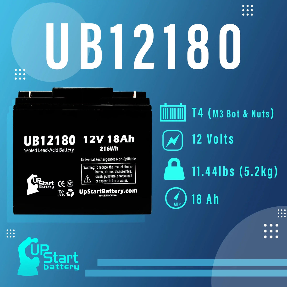3x Pack - matching DATASCOPE 14600003401 Battery - Replacement UB12180 Universal Sealed Lead Acid Battery (12V, 18Ah, 18000mAh, T4 Terminal, AGM, SLA)