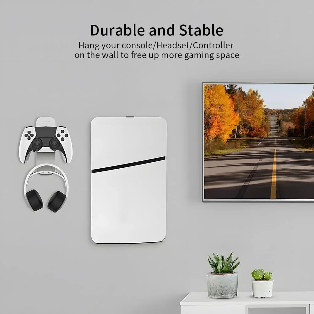 Uberwith Steel Wall Mount Bracket appropriate with PS5 Slim, Stable Metal Wall Hanging Stand for PS5 Slim with Controller Holder & Headphone Hanger,Black