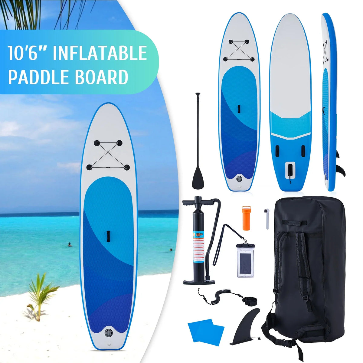 Preenex 10'6" Hybrid Paddle Board for Adults Inflatable SUP Board w Accessory Set, Blue