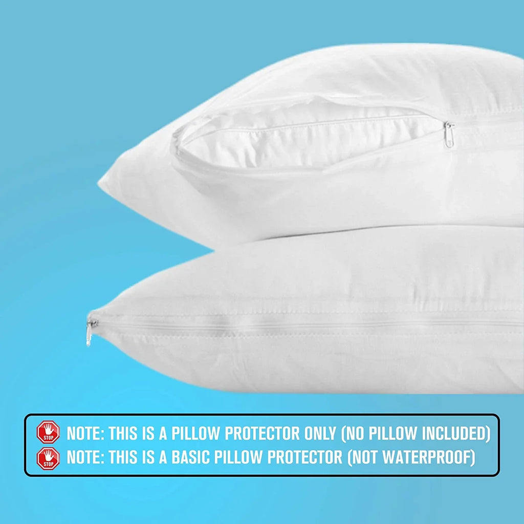 Poly-Cotton Zippered Pillow shield - Standard Size Pillow Protector - Protects from Dirt, Dust, and Debris - 12 Pack