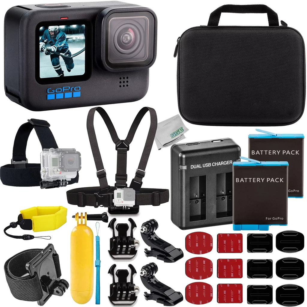 Ultimaxx Essential GoPro HERO10 (Hero 10) Black Bundle - Includes: 2x Replacement Batteries, Dual USB Charger, moisture-immune Action Camera Case & Much More
