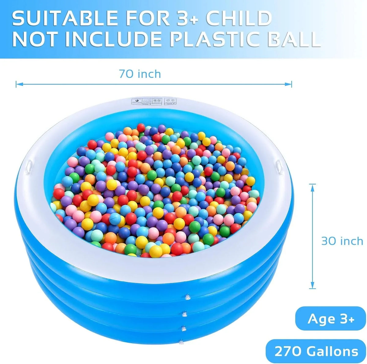 Inflatable Swimming Pool, 70"x30" Large Deep Round Inflatable Pool with Handles Family Pool, Summer aqua Party, Kids, Outdoor, Garden Backyard, Suitable for Adults & 3+ Year Olds (Blue)