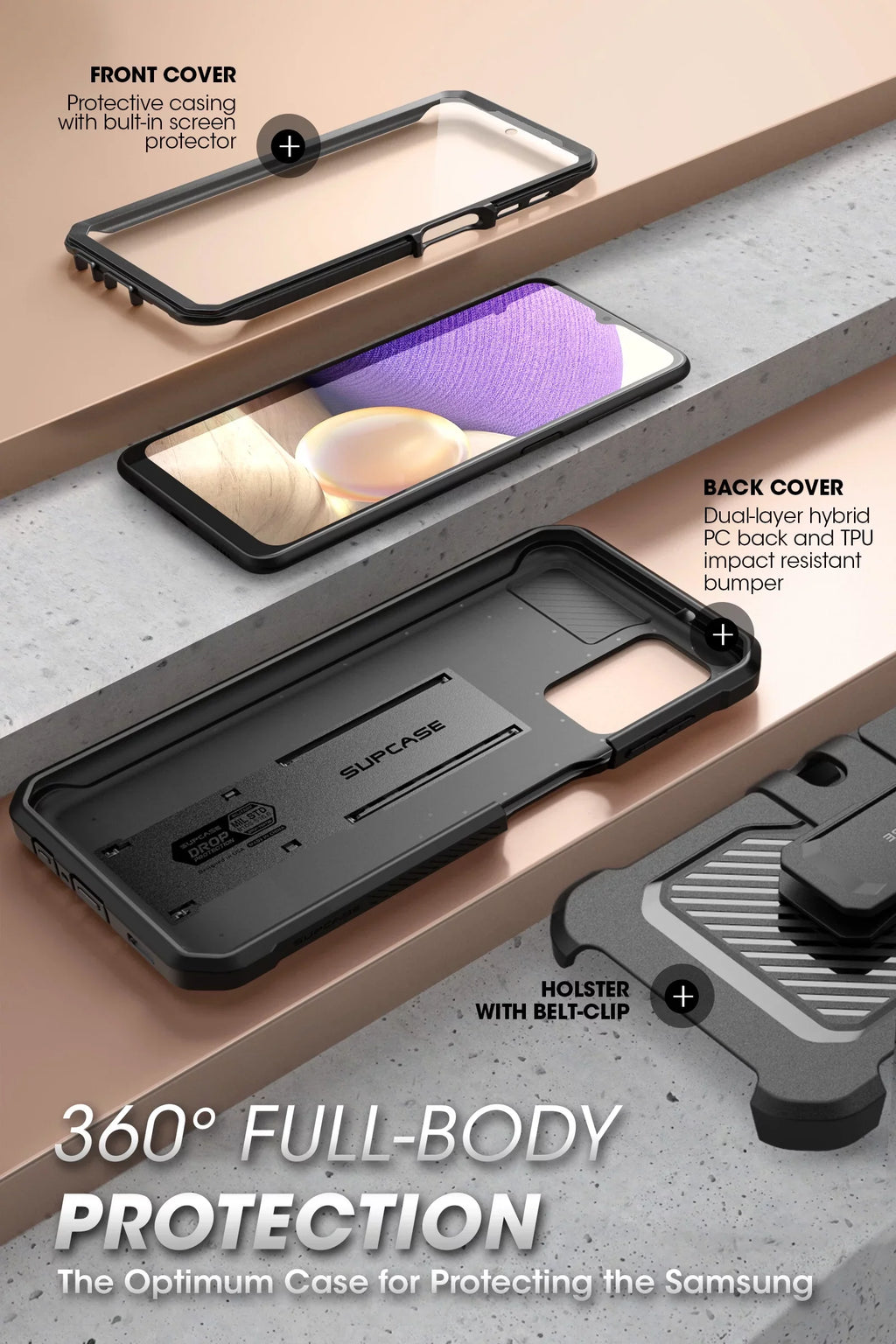 SUPCASE Unicorn Beetle Pro Series Case Designed for  Galaxy A32 5G [Not Fit 4G Version], Full-Body Rugged Holster & Kickstand Case with Built-in Screen Protector (Black)