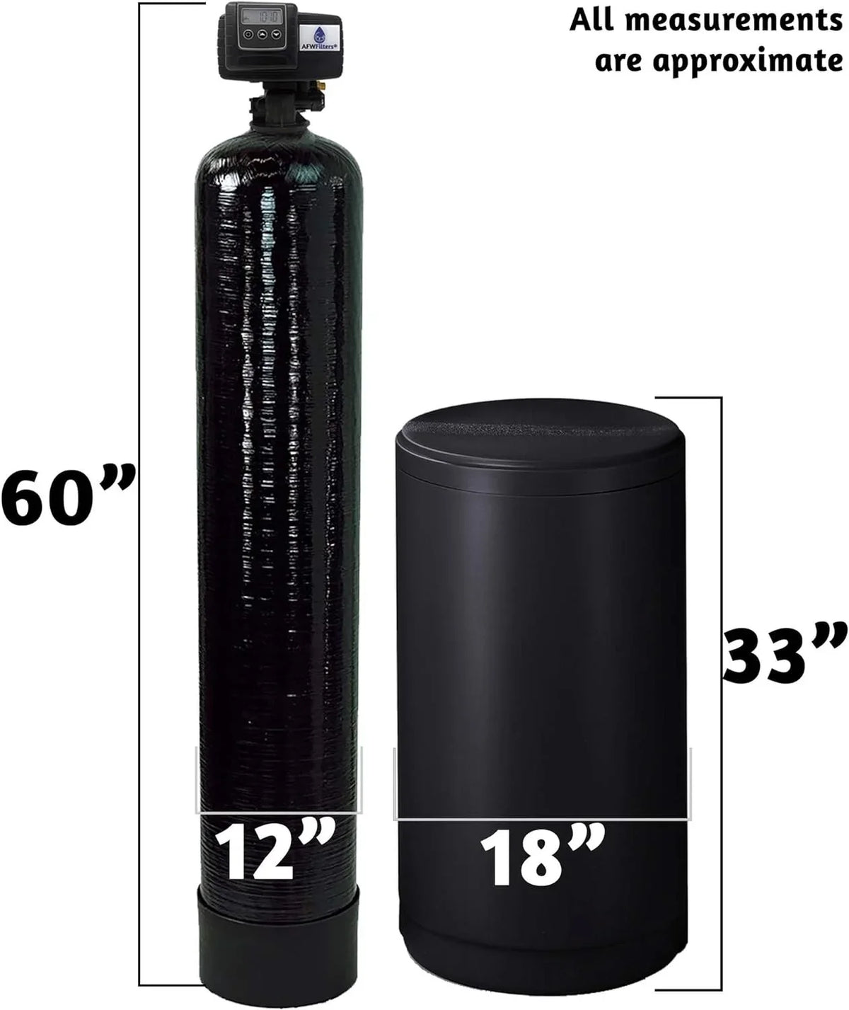 AFWFilters 2 cubic Foot 64k Whole Home Iron Pro moisture Softener with Fine Mesh Resin,1" Plastic MNPT Connection, and Black Tanks