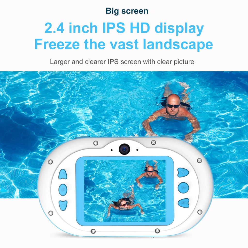 Anself 8MP Digital Waterproof with Front and Rear Dual Cameras 2.4 Inch IPS  Screen One-click PhotoVideo Self-timer for 5s