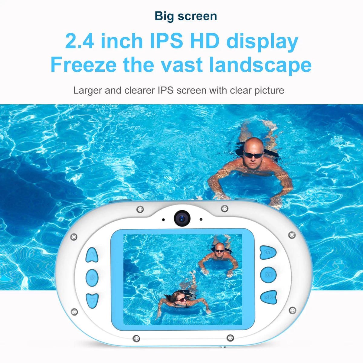 Anself 8MP Digital Waterproof with Front and Rear Dual Cameras 2.4 Inch IPS  Screen One-click PhotoVideo Self-timer for 5s