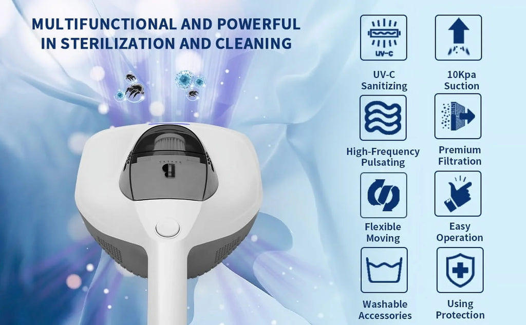 Handheld Allergen Vacuum Cleaner with UV Sanitizer Kills Allergens/Bacteria/Mite Large Pulsating Pad&True HEPA remove Hair/Dust