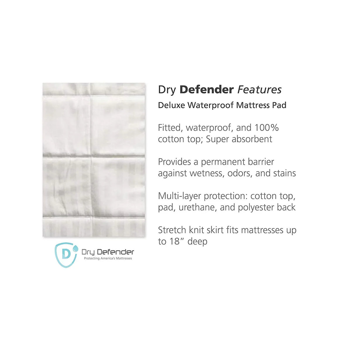 Dry Defender Sateen Cotton Top Waterproof Mattress Pad - Twin Size
