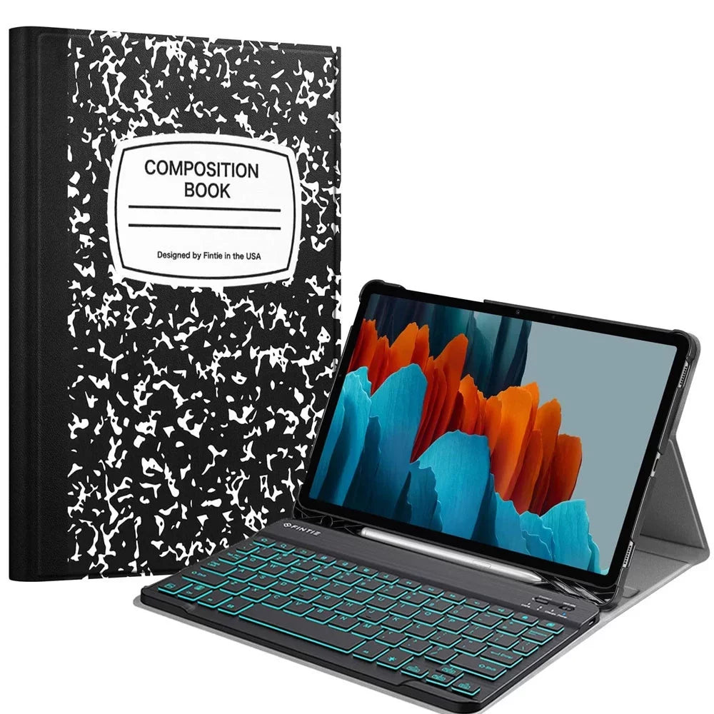 Fintie 7 Color Backlit Keyboard Case for  Galaxy Tab S8 (2022) / Galaxy Tab S7 (2020) 11 inch Tablet, [S Pen Holder] Slim Stand shield with Detachable Wireless Bluetooth Keyboard, Composition